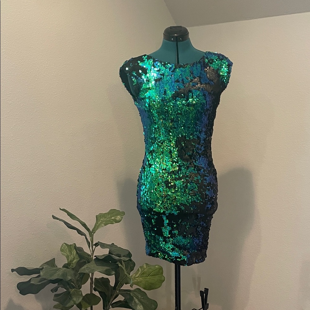 AX Paris Green Blue Sequin Bodycon Dress